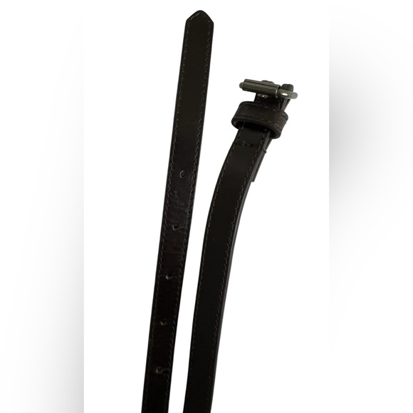 Dark Brown Leather long skinny Belt with Buckle